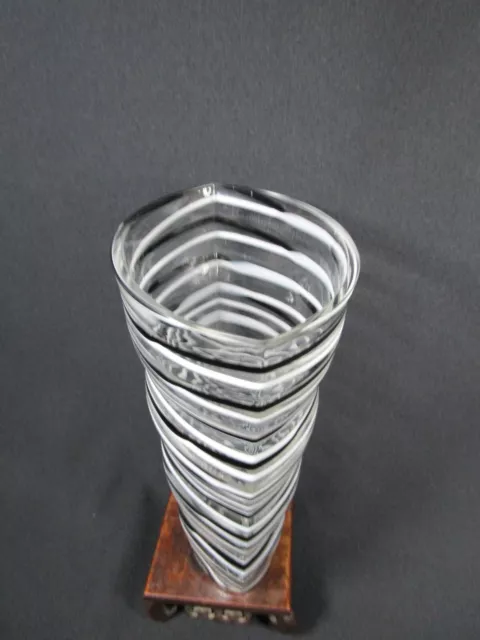 Beautiful  Vintage Murano Style Art Glass Zebra Black & White Swirls Vase 3