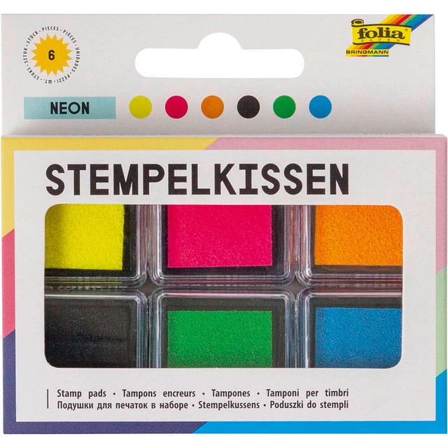 folia Stempelkissen neon gelb, pink, orange, schwarz, grün, blau 6x 2,4 x...