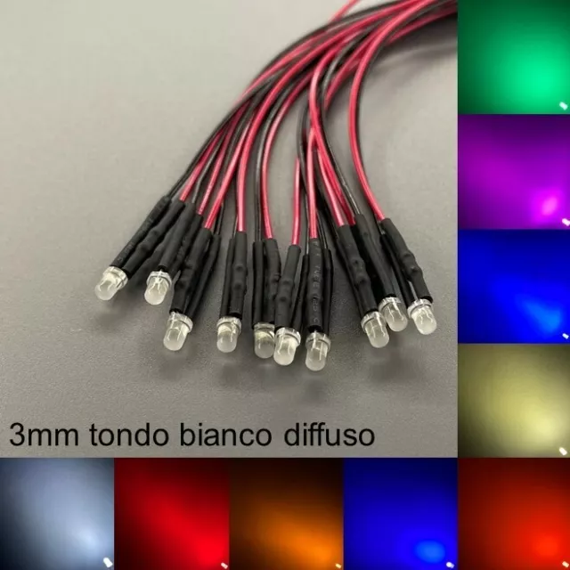 3mm LED cablatto tondo bianco diffuso molto luminoso diodo Resistore 3mm IT