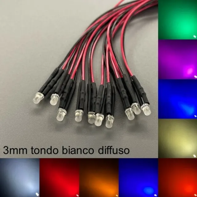 3mm LED cableado redondo blanco difuso diodo muy brillante resistencia 3 mm IT