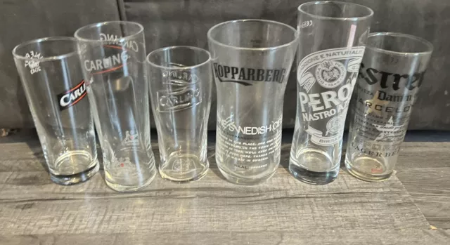 6 Mixed Pint & Half Pint Glasses - Kopparberg , Peroni & Carling