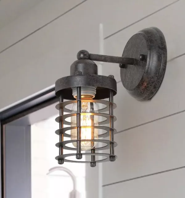 LNC A03481 1-Light Mini Wall Lantern Sconce Open Drum Cage Shade in Rustic Black