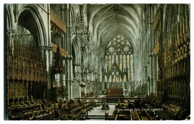Antike farbig bedruckte Postkarte Chor mit Blick auf die Kathedrale von East Lincoln