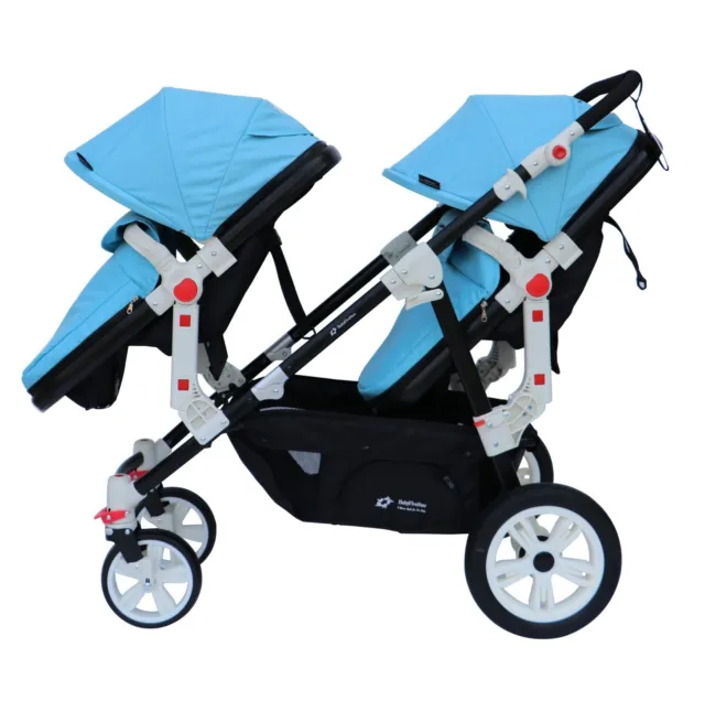 PASSEGGINO DOPPIO/GEMELLARE 2in1 BIANCO E BLU PER DUE BAMBINI FRATELLI STROLLER