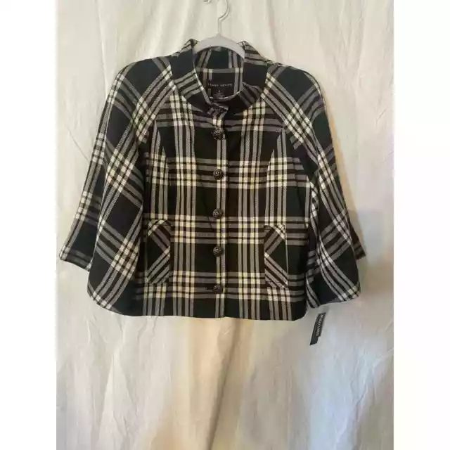 Larry Levine Black & White Plaid Poncho Blazer, 12