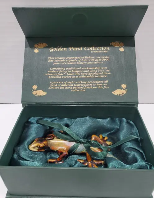 Golden Pond Collection by Green Tree Ceramic Gecko Lizard Figurine In Box