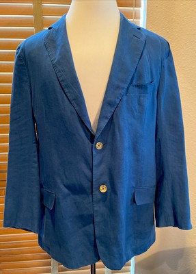 J. HILBURN Blue Unstructured 100% Linen Sport Coat Jacket Size 42S        P15496