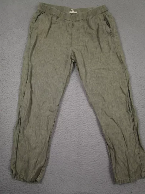 Eileen Fisher Pants Womens Medium Green Linen Pockets Pull On