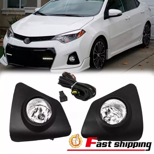 Pair Fog Light w/ Wiring Switch Fit 2014-16 Toyota Corolla S LH&RH Front Bumper