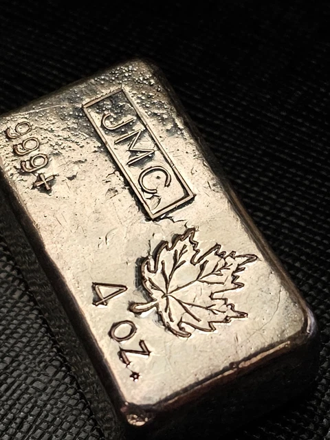 Johnson Matthey (JMC) Maple Leaf Logo 4 OZ  Loaf Poured silver Bar