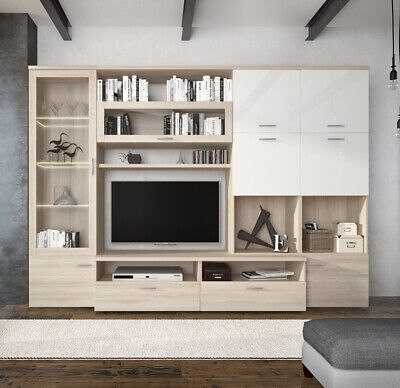 Bricozone Norway Parete Attrezzata Soggiorno Salotto Bianco Mobile Sala da Pranzo in Legno Parete Attrezzata Mobile TV 