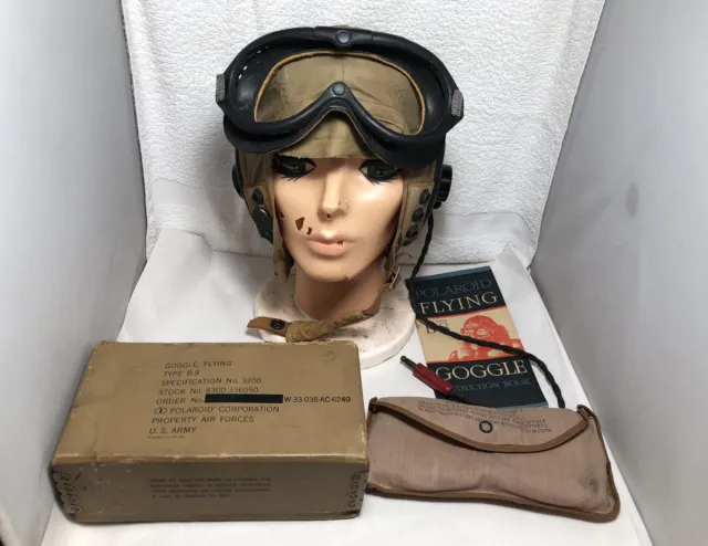 WWII Army Air Forces AN-H-15 Flight Helmet ANB-H-1 Receiver Type B-8 Goggles