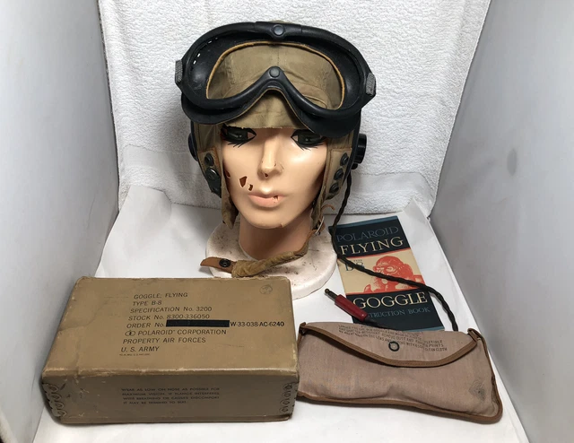 WWII Army Air Forces AN-H-15 Flight Helmet ANB-H-1 Receiver Type B-8 Goggles WWII Army Air Forces AN-H-15 Flight Helmet ANB-H-1 Receiver Type B-8 Goggles