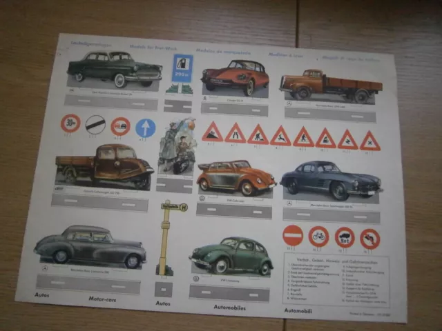 Schöne alte Schreiber Laubsäge-Vorlage Papier-Bogen Fahrzeuge "Autos" um 1960