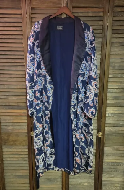 RARE Vintage Retro 50s Coronet Loungewear Long Silk Paisley Robe Mens Sleepwear