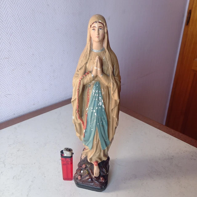 ANCIENNE VIERGE MARIE statue en platre de 32cm vintage. EUR 39,00