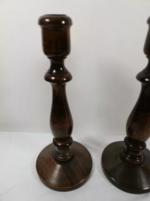 Pair of Vintage Wooden Turned Tall Candlesticks  25 cm Tall ID1040 B08 3