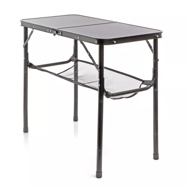 Toboli Table de camping Valise Alu Noire 80x40cm Réglable en hauteur Pliable