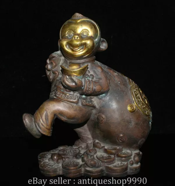 6.8" Marked Chinese Purple Bronze Gilt Fengshui 12 Zodiac Yea Monkey Sculpture