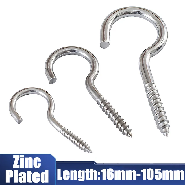 Screw In Hooks Zinc Plated Hook Marine Boat Garden Shed Heavy Duty Eye Hook