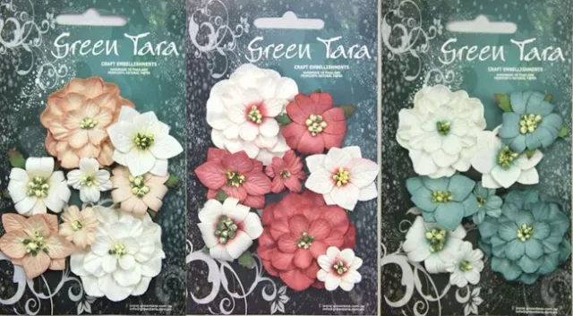 Green Tara Mulberry Paper 8 Flower Pack 'Floral Fantasia' 14 Colours You Choose!