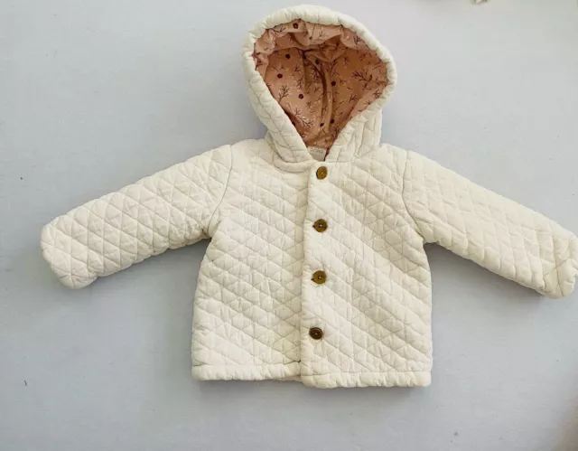 Anko Baby Girl Size 1 Jacket Coat Padded Warmth Hooded Buttons Winter Warm White