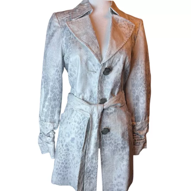 MUSE Boston Proper Faux Snakeskin Trench Coat/Jacket White/Grey Sz 4