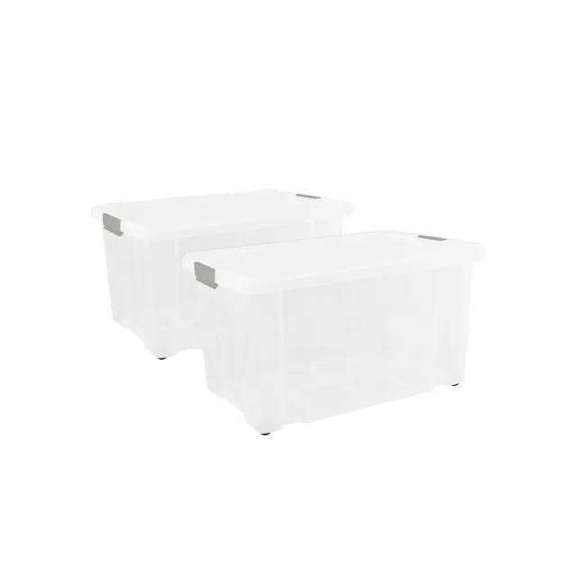 2er Set Eurobox mit Deckel und Rollen 60 x 40 x 33 cm - Transparente Kun