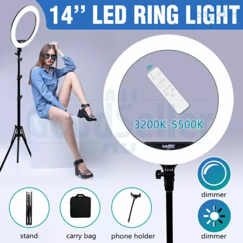 14"5500K Dimmable Diva SMD LED Ring Light Diffuser Stand Make Up Studio Lighting