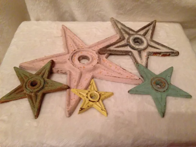 SET OF 5 Distressed Cast Iron Stars In Pastels And Various Sizes 2