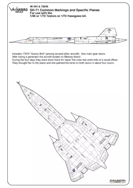 Warbird SR-71 Üblich Markierungen/Schablone/Daten Aufkleber 1/72 048 W /