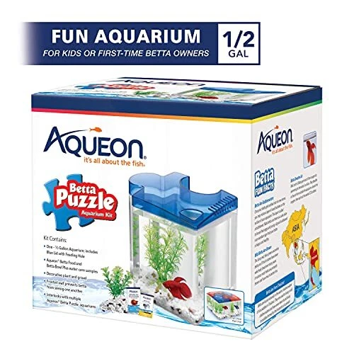 Betta Puzzle Aquarium Fish Tank Kit, Blue, Half Gallon