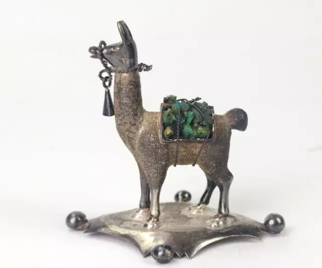 Vintage STERLING SILVER Miniature Llama Alpaca Figurine PERU Gemstone Mining 63g