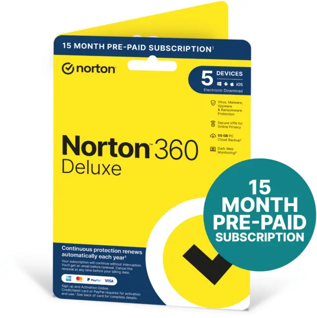 Norton 360 DELUXE Antivirus VPN 5 Geräte 15 MONATE 2024 5 Minuten E-MAIL-Zustellung