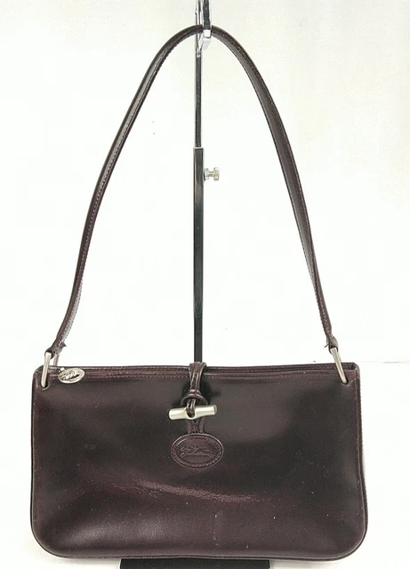 Longchamp Burgundy Red Roseau Leather Small Shoulder Satchel