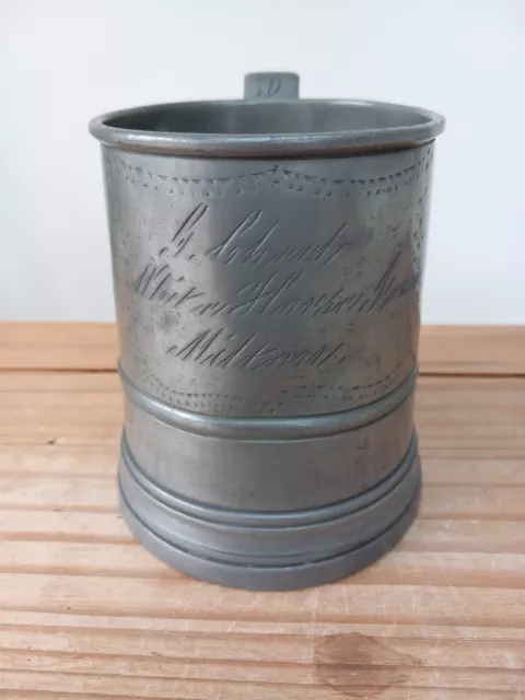 Antique Victorian Regina England Pewter Pint Size tankard Mug Circa 1850s
