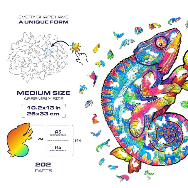 Unidragon Wooden Jigsaw Puzzles "Iridescent Chameleon" Wooden Puzzles - M 2