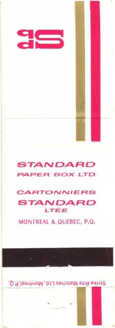 Montreal Quebec Canada Standard Paper Box Ltd., Vintage Matchbook Cover