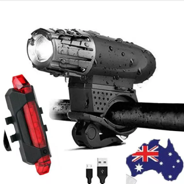 Waterproof 200LM USB Rechargeable LED Bike Bicycle Front & Rear Light Set