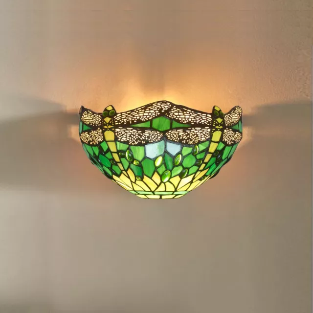 Antique Tiffany Style Wall Lamp Lamps Stained Glass Handcrafted Art Uplighter UK