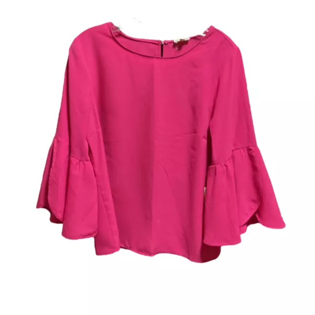 NWT Lily White Women's Size Large Tulip Bell Sleeve Blouse Barbie Core Hot Pink