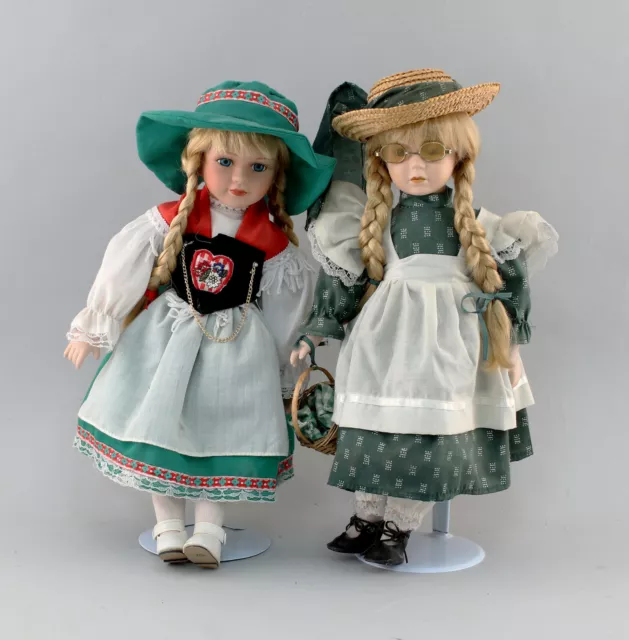 9110063-d  2 Stück süße Künstler-Puppen Mädchen Tracht Dirndl Porzellankopf