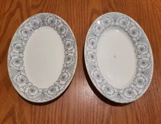 JOHN MADDOCK & SONS  2 Small Oval Platters VITRIFIED  Gray Floral Vines Patter