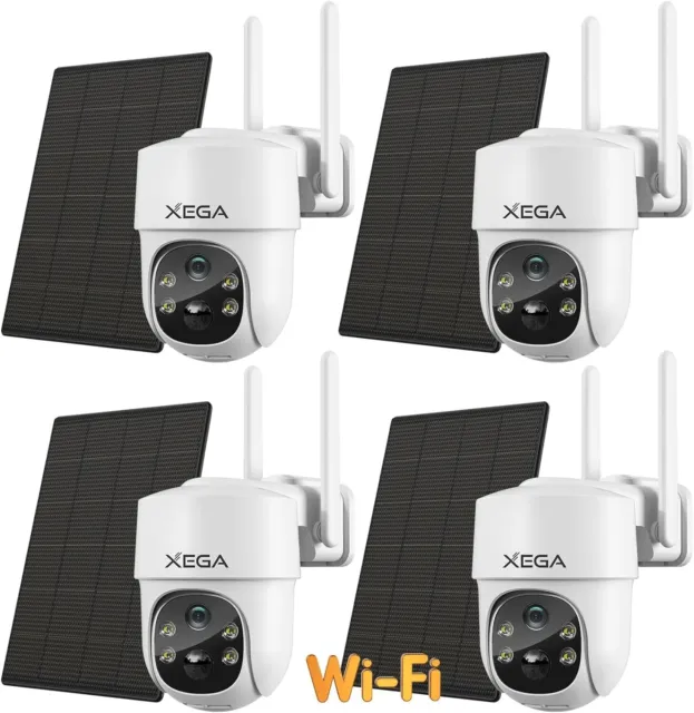 4PCS Xega Solar Security Camera Wireless Outdoor,Battery Powered WIFI PTZ Camera