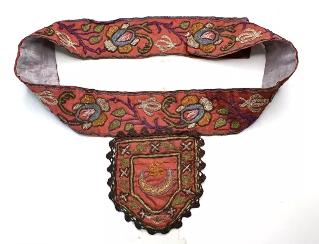 Antique 1900’s Turkish Ottoman Empire Hand Stitched Belt And Purse Rare