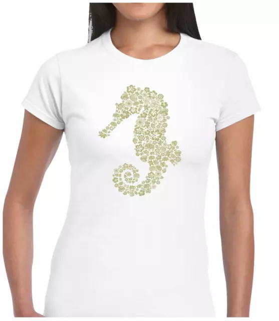 Seahorse Flowers Ladies T Shirt Funny Cool Nature Animal Lover Design Gift Idea