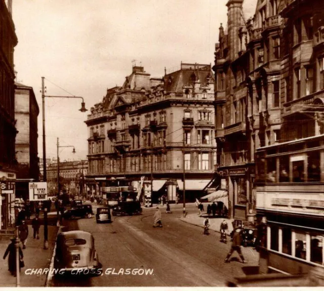 Charing Cross Glasgow Scotland Street Scene Bus RPPC United Kingdom UK Postcard