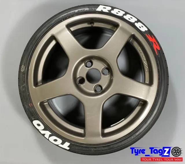 Tyre TagZ Tire lettering, high quality rubber decals TOYO R888R Qty8 Red & White