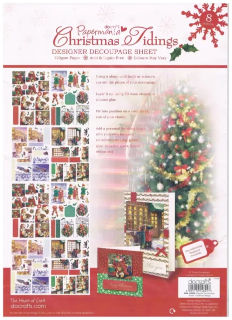 Docrafts Papermania A4 Papier 8 Blatt Pack 120 gsm Decoupage Weihnachten Weihnachten Nachricht