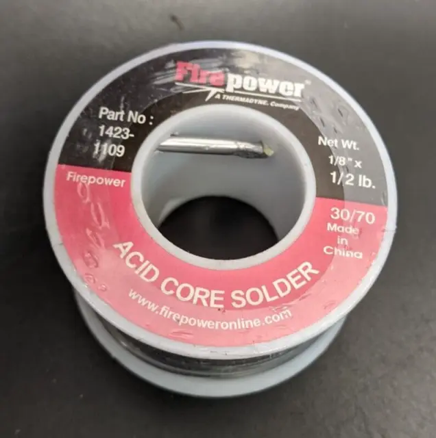 New Fire Power ACID Core Solder 1/8" X 1/2 Lbs-  1423-1109- Free Shipping